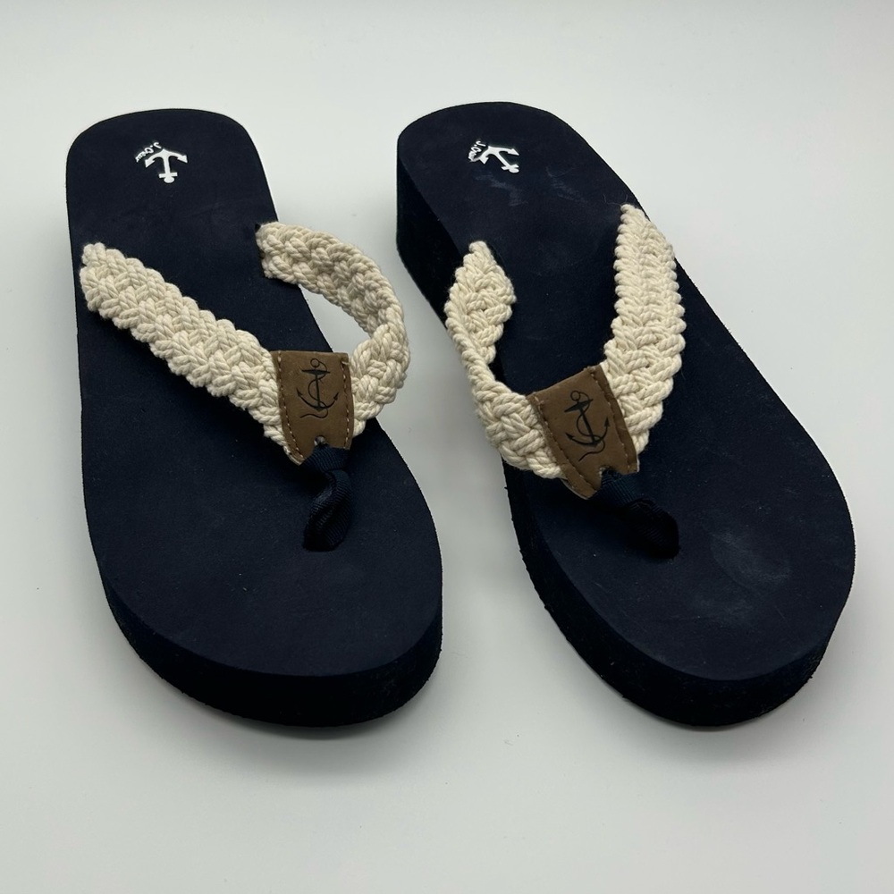 J. Crew Factory Navy and Cream Sandals SIze 8